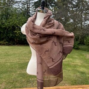 Joy Susan Wide Gauze Scarf Brown Deer Elk Border